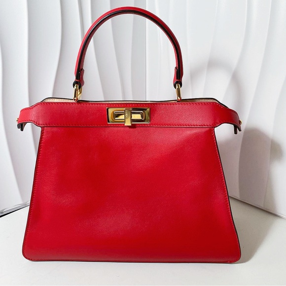 Fendi Handbags - Fendi Red Leather Peekaboo Handbag